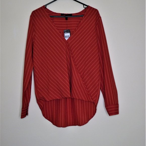 BCBGMaxAzria Blouse Woman Small Lightweight Venetian Red Wrap Top - Picture 2 of 5